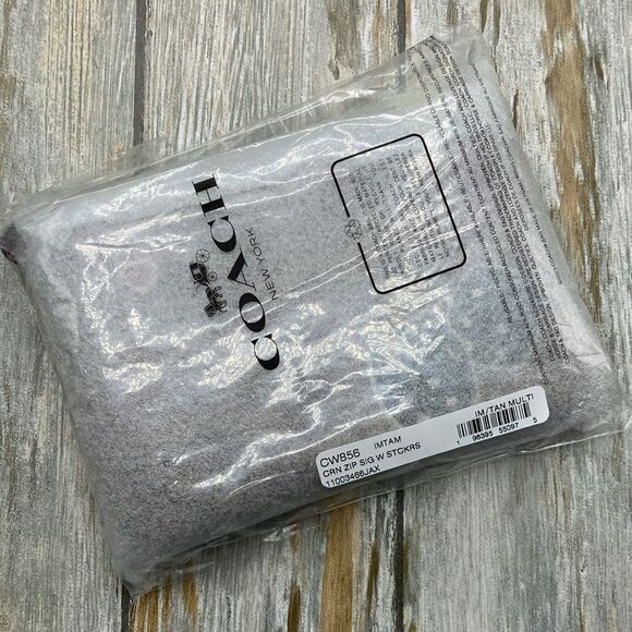 Coach Wristlet In Signature Canvas With Sticker Print Rexy Wallet Bag Purse - Picture 7 of 10